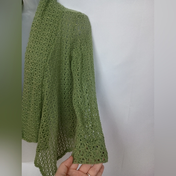 2/$30 Green Gold Metallic Open-Front Knit Sweater (#403) - Picture 5 of 7